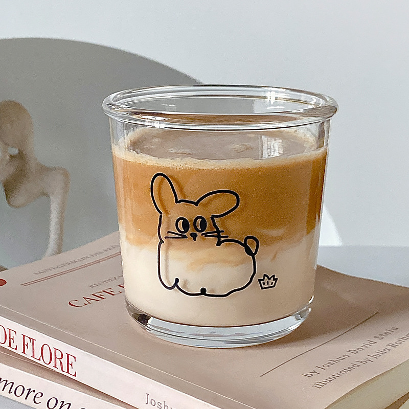 Glass Cup Korean Ins Style Glass Cold Extraction Coffee Cup Rabbit Water Cup Glass Large Capacity Drinking Cup