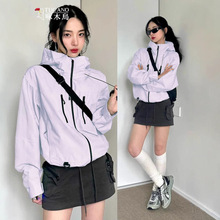 啄木鸟短款户外冲锋衣女士新款潮牌春秋季小个子户外防风运动外套