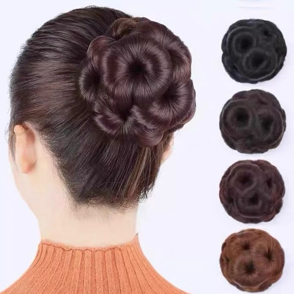假发发包九朵花抓夹丸子头仿真丝发髻马尾蓬松妈妈盘发器花苞头女