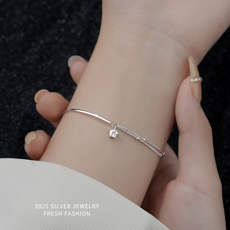 999 Sterling Silver XINGX Bracelet Women's Double-Layer Light Luxury All-Match Niche High Sense Ins Style Silver Bracelet Valentine's Day Gift