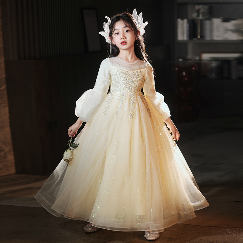 女童秋冬公主裙花童婚礼小女孩高端轻奢小众钢琴演出服主持人礼服