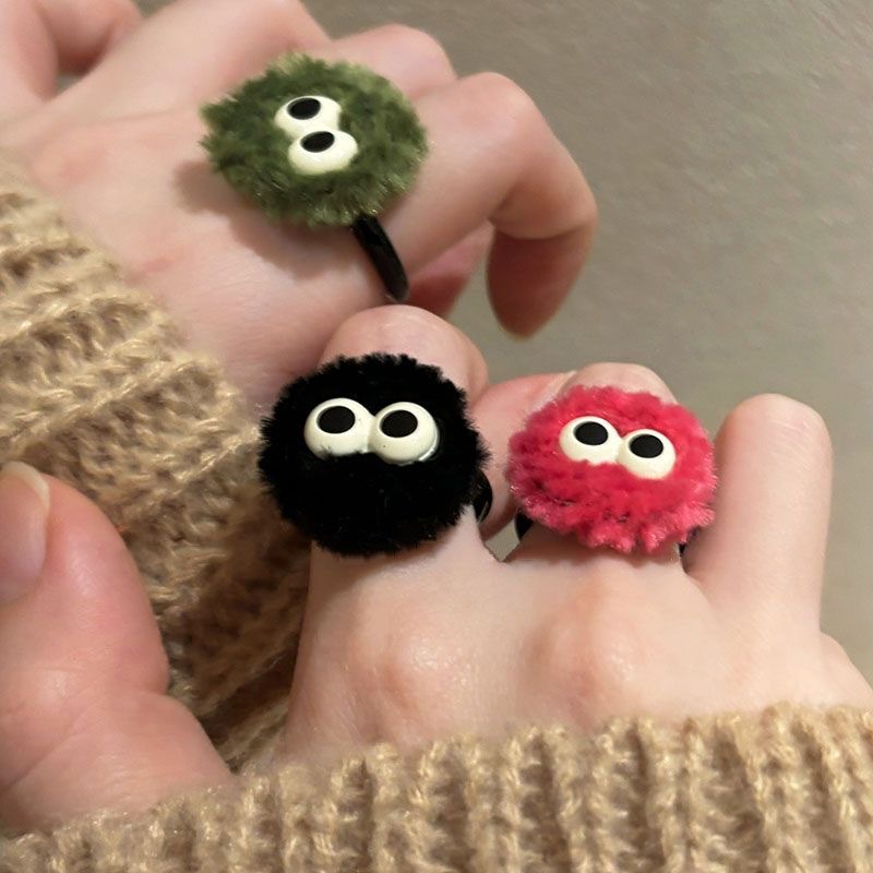 Cute Little Briquette Plush Ring Female Autumn and Winter Niche Design Cartoon Funny Index Finger Ring Fashion Personality Ring