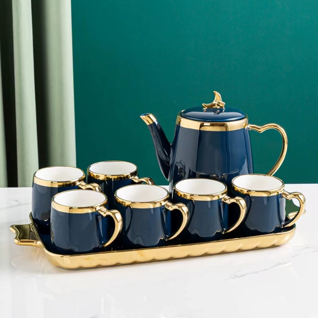 Nordic High-End Entry Lux Gilt Edging Porcelain Water Utensils Set Household Living Room Tea Set Tea Cup Company Coffee Water Set Gift