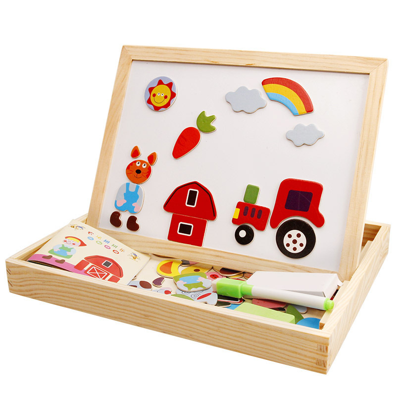 Children's Puzzle Forest Animal Double-Sided Drawing Board Multifunctional Magnetic 3D Puzzle Model Wooden Educational Toys