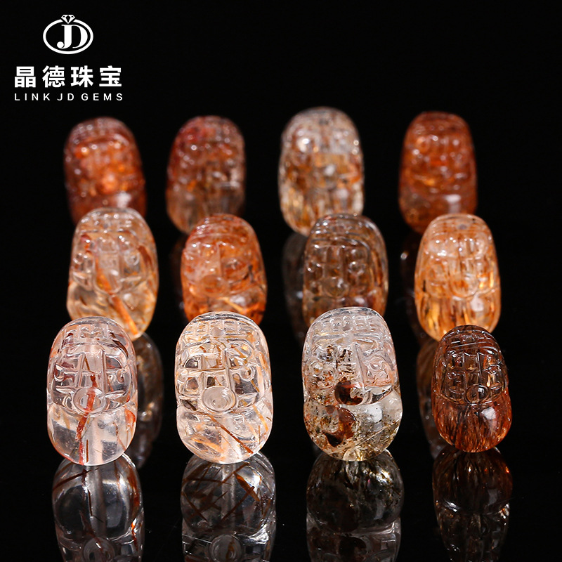 晶德珠宝 天然黑金超七水晶貔貅手串配件手工diy饰品配件散珠批发