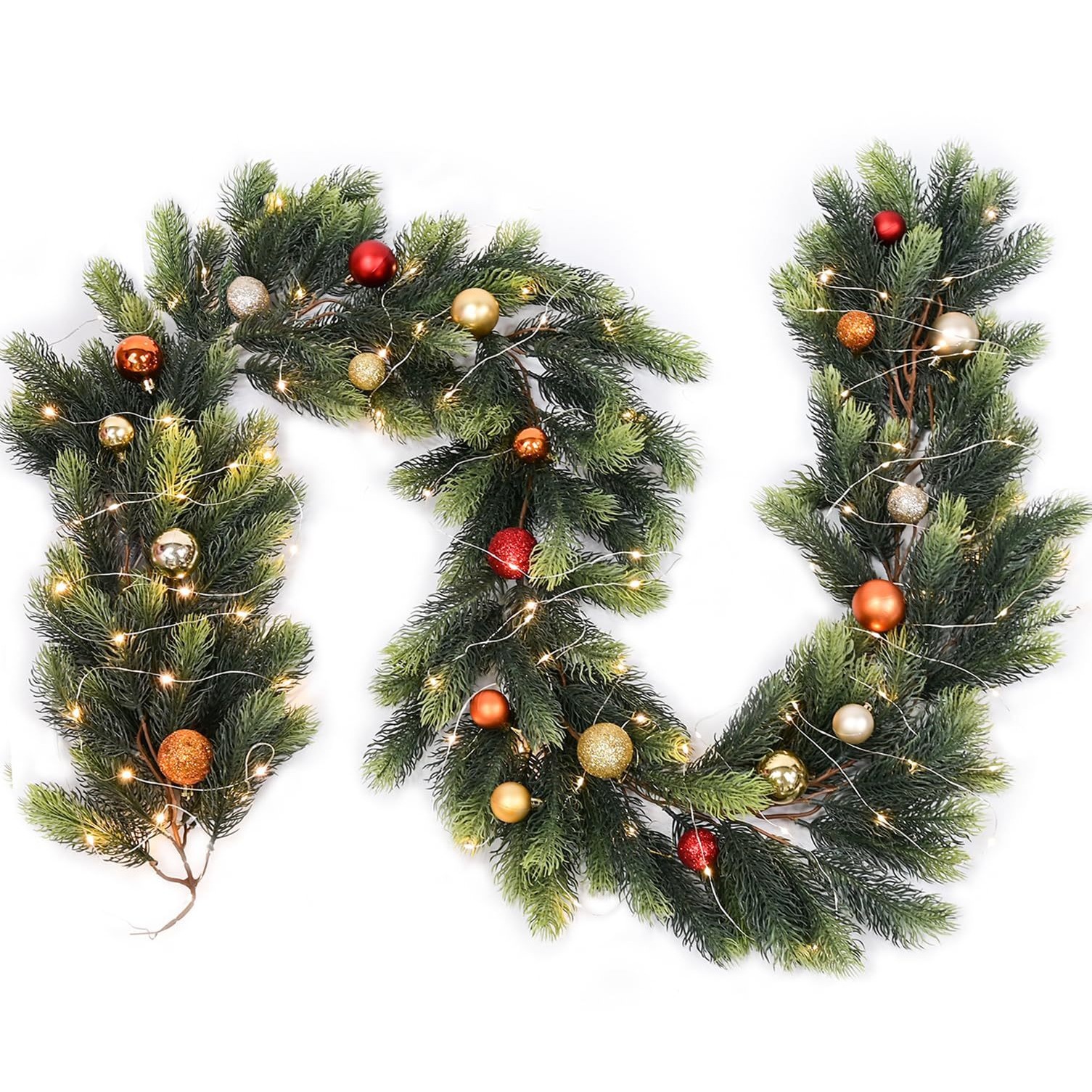 跨境1.8M人造发光PE松针绿色花环餐桌壁炉家居装饰品圣诞藤条门挂