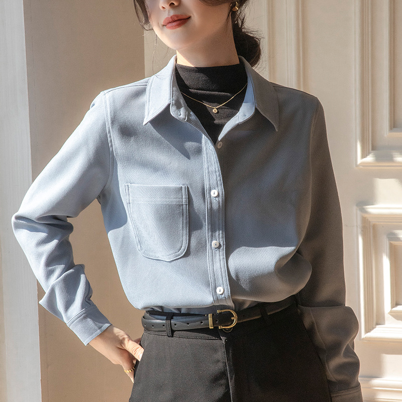 2024春季新款法式休闲叠穿衬衫设计感小众内搭打底加厚磨毛衬衣女