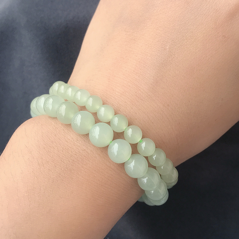 新疆和田玉6/8mm散珠单颗玉珠子圆珠手串青白玉晴水手链抖音热款