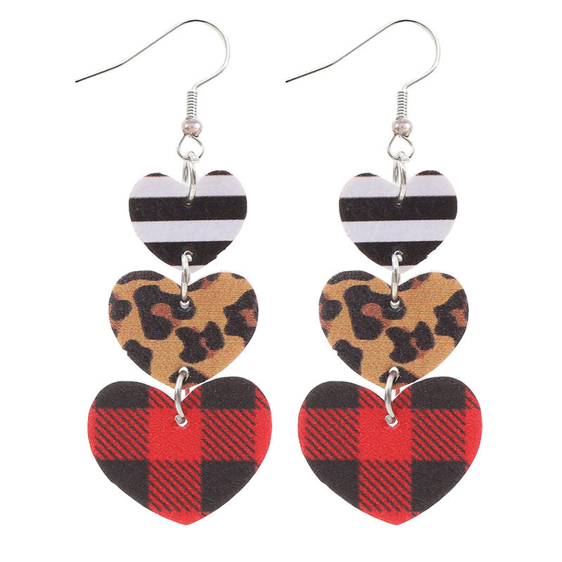 Cross-Border Valentine's Day Multi-Layer Design Earrings Leopard Print Sequined Plaid Love Women's Earrings AliExpress Amazon