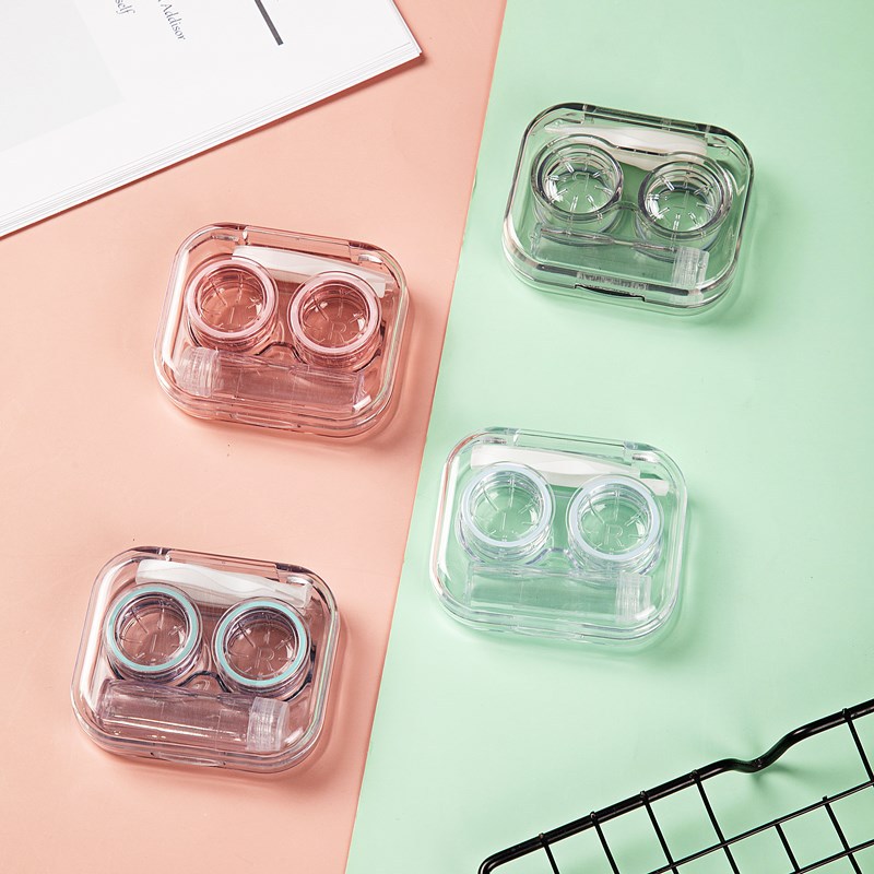 Contact Lens Case Portable Clear Mini and Simple Integrated Couple Box Cosmetic Contact Lenses Contact Lens Case No Need to Twist the Cover As755