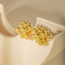 欧美高级感金属球耳环 重工设计师款葡萄串黄铜镀金银针耳钉耳饰