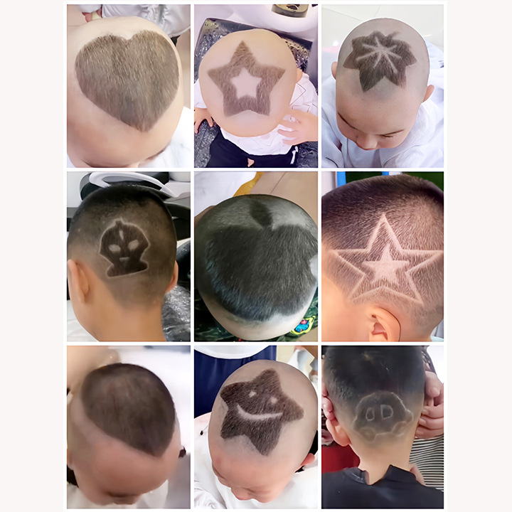 新款儿童发型雕刻海报幼儿园小孩学生剪发图片理发店装饰贴画