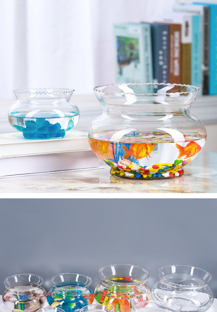 迷你小型桌面花边鱼缸办公室金鱼水培绿萝超白玻璃圆形造景缸特价