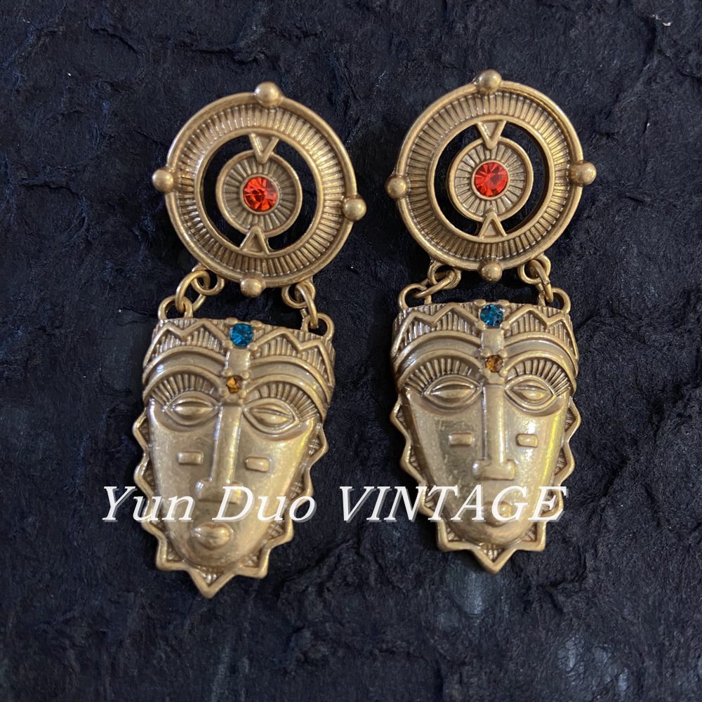 古风耳环vintage合金重工老金高级感耳饰印第安人造型耳钉耳坠女