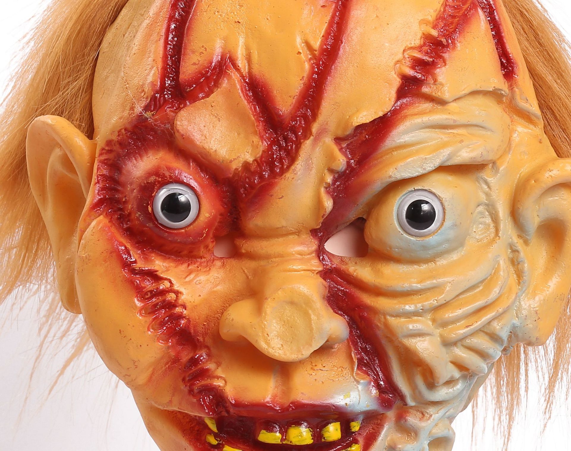 材质:搪胶重量:145克名称:鬼娃回魂面具尺寸:约25*20cm(手工测量稍有