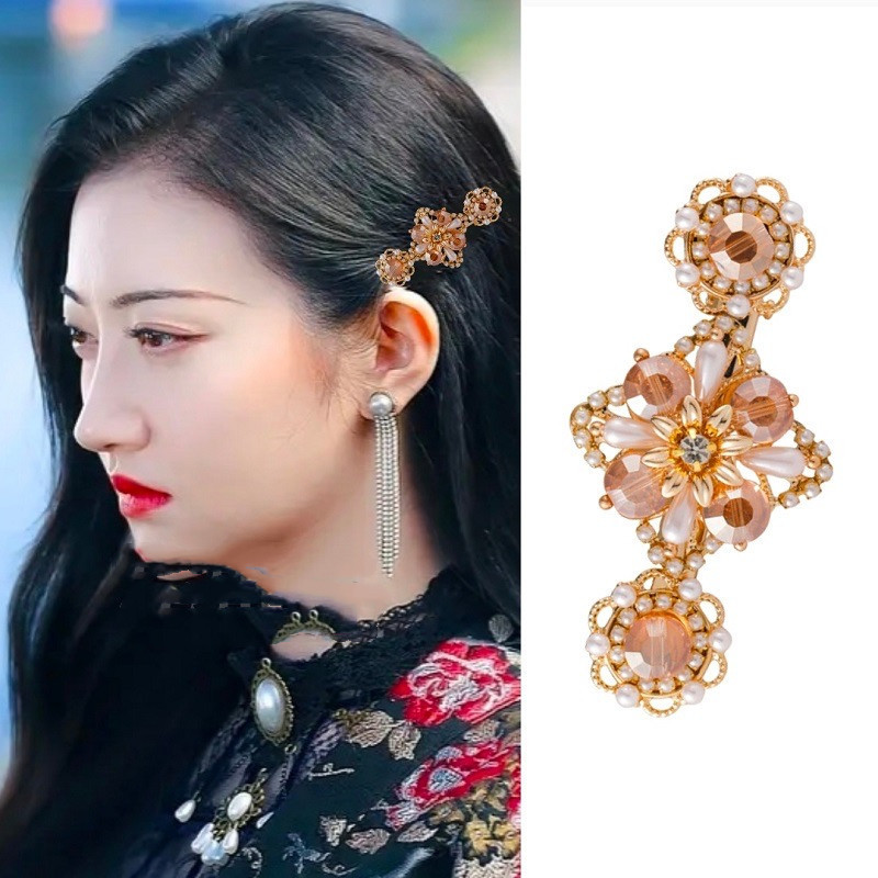 景甜司藤同款发饰网红夹子头饰复古珍珠发夹侧边边夹一字夹发卡女