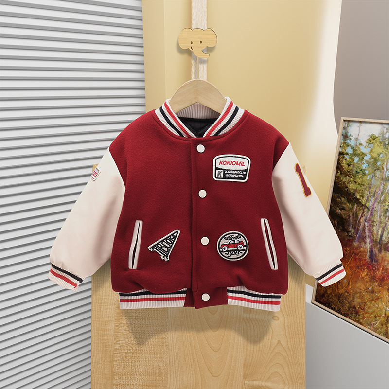 2023 New Children's Letter Baseball Uniform Boys Girls'cotton-Padded Clothes Medium and Big Children Puffer Jacket Baby Autumn and Winter Padded Jacket