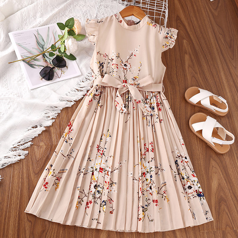 Foreign Trade Children's Wear Summer New Printed Flounced Sleeve Children's Princess Dress Korean Style Girls' Summer Dress Wholesale Delivery