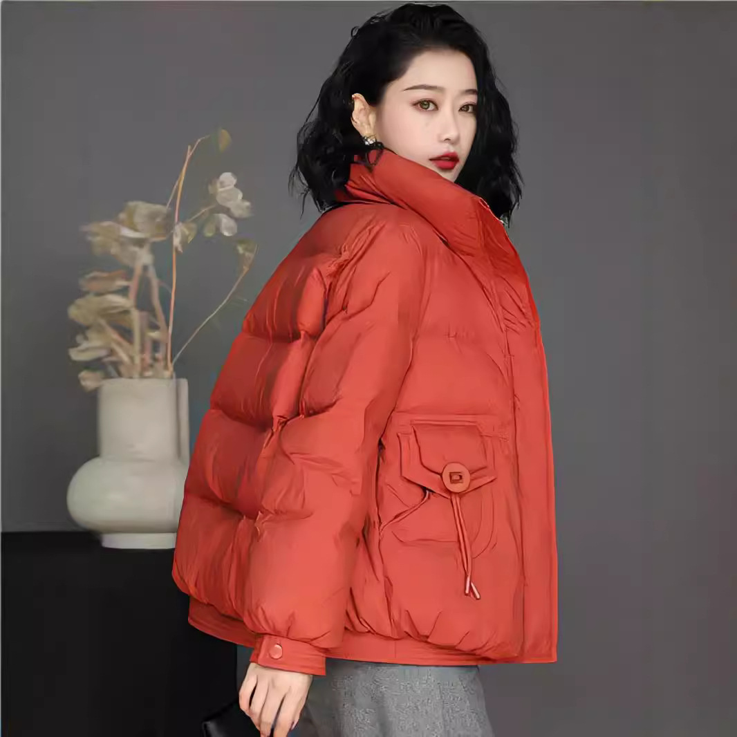 2024新款冬季时尚洋气宽松保暖白鸭绒外套立领短款加厚羽绒服女装
