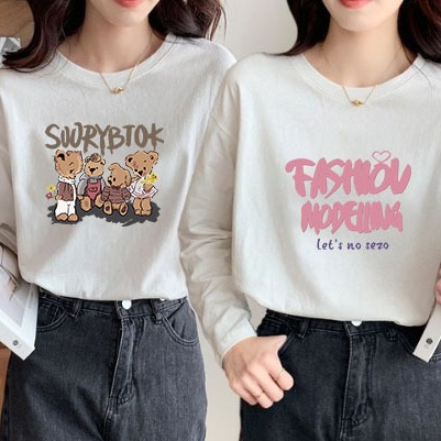 cotton printed loose long sleeves t-shirt women‘s spring and autumn new korean style lazy style underwear crew neck bottoming shirt women‘s top