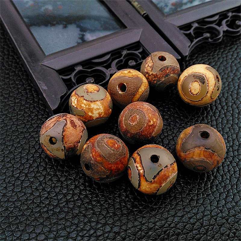 仿古三眼圆珠天珠 西藏天然三眼天珠老玛瑙 隔珠散珠配件diy手串