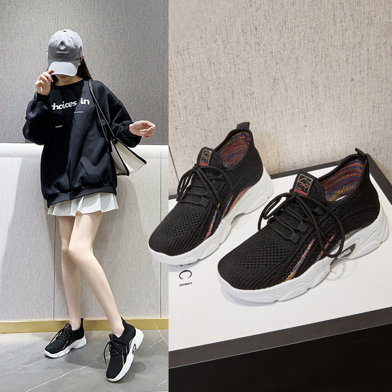 Women's Shoes 2023 Autumn New Korean Fashion Sneaker Casual Pumps Thick Bottom Breathable Flying Woven Women's Shoes