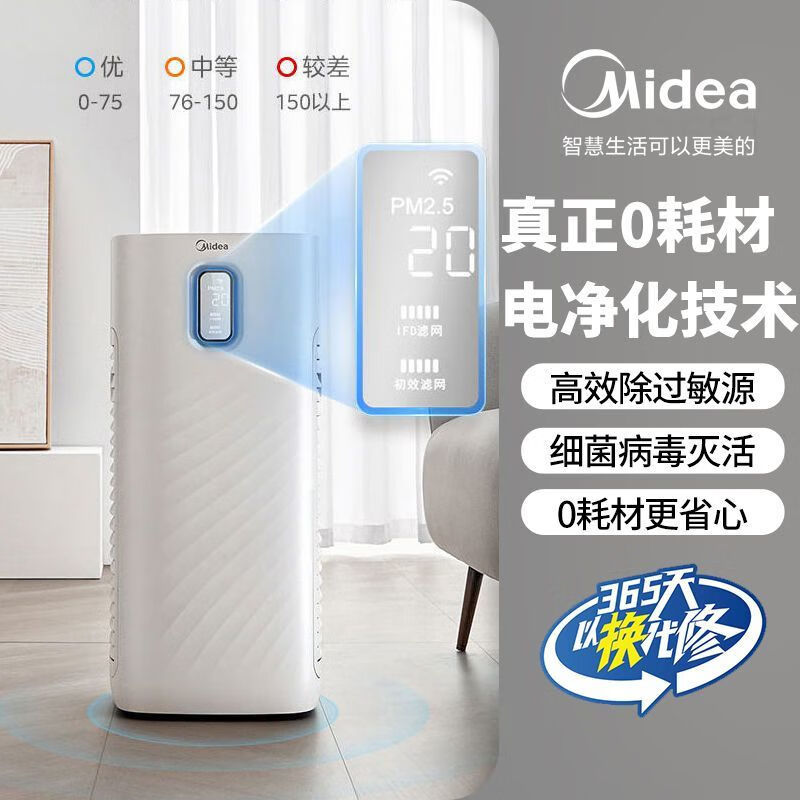 美的(midea)空气净化器免换滤芯空气净化器除pm2.