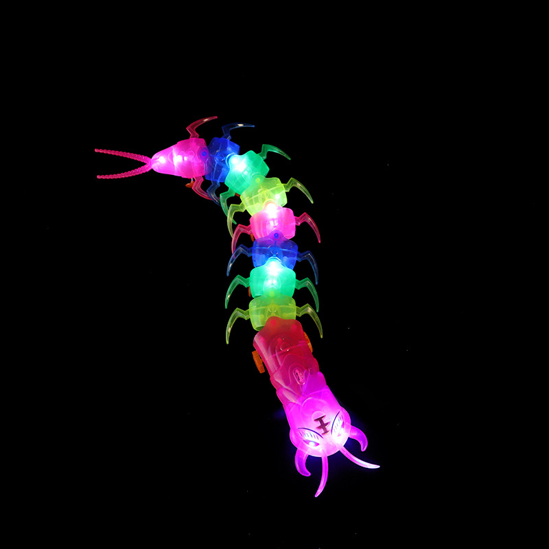 发光电动蜈蚣万向爬行闪光音乐蜈蚣玩具地摊夜市庙会儿童玩具货源