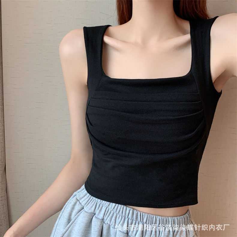 Korean Style Pleated Square Collar off-Shoulder Slimming Vest Back Shaping Padded Underwear Minority All-Match Slim-Fit Bottoming Top