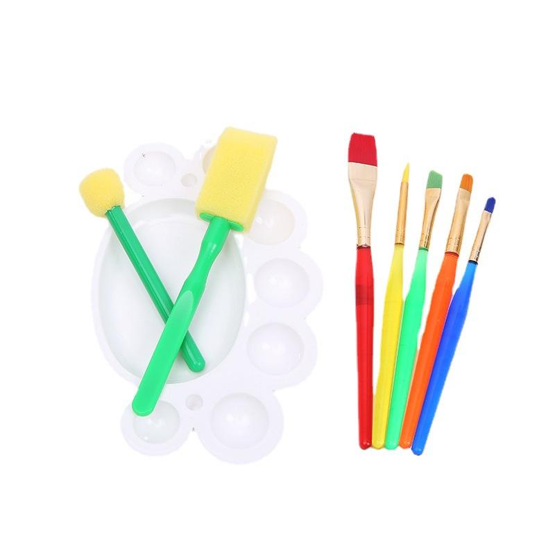 糖果色画笔组合 diy涂鸦绘画调色盘颜料盘塑料杆实心笔刷画具套装