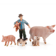 仿真动物模型农场家禽动物 大母猪抱猪崽工人套装模型摆件玩具