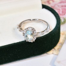 S925纯银日系托帕石水晶戒指满钻超闪轻奢蓝色首饰精致