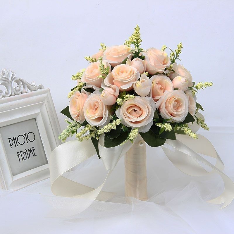 18成交9件结婚当天手捧花新娘欧式小玫瑰婚纱拍照粉红白韩式婚礼花束