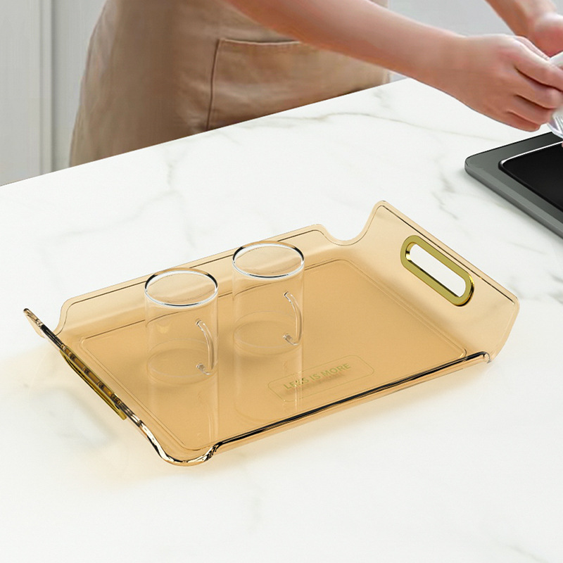 Pet Double-Ear Portable Dining Tray Nordic Style Light Luxury Transparent Rectangular Fruit Tray Desktop Tea Tableware Tray
