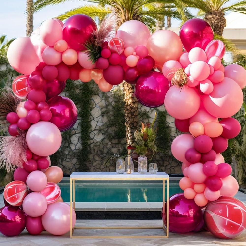 跨境派对气球链套装粉色女孩生日婚礼情人节场景气球拱门套装