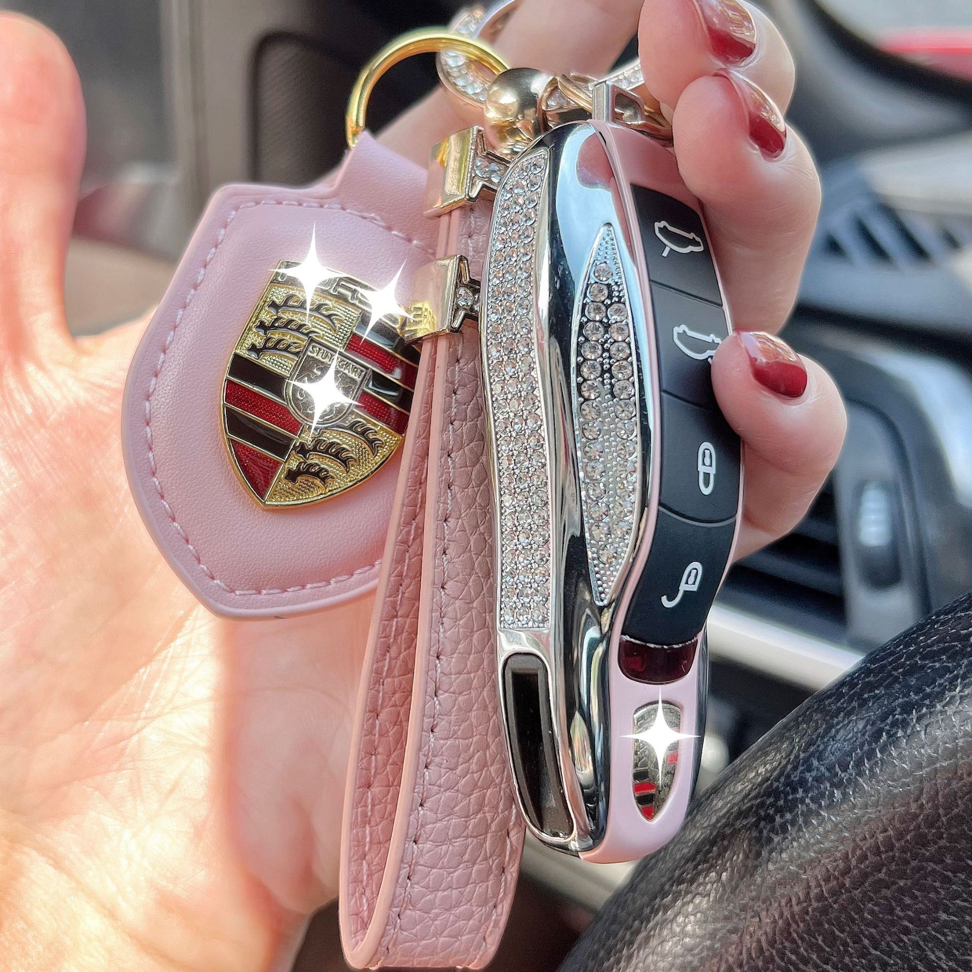 适用保时捷镶钻款帕拉梅拉macan卡宴911钥匙壳718taycan女扣套包