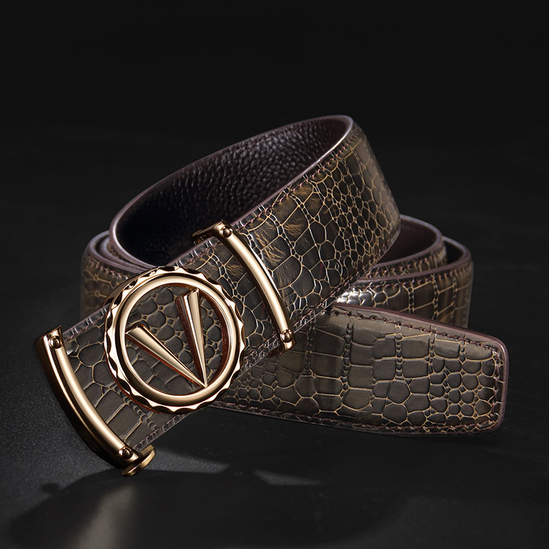法国cow皮带男自动扣牛皮男士腰带鳄鱼皮纹时尚商务裤带 c-1000