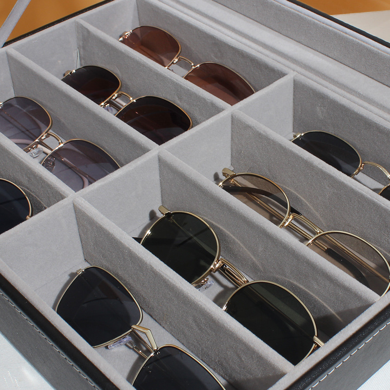 PU Leather Leather 8-Bit Sunglasses Storage Box Display Box Gift Box 8 Grid High-End Glasses Box Glasses Box Wholesale