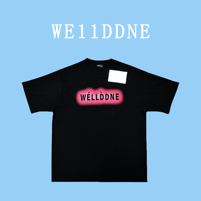 正确版本welldone新款track红色弹幕潮牌夏季纯棉宽松情侣短袖t恤