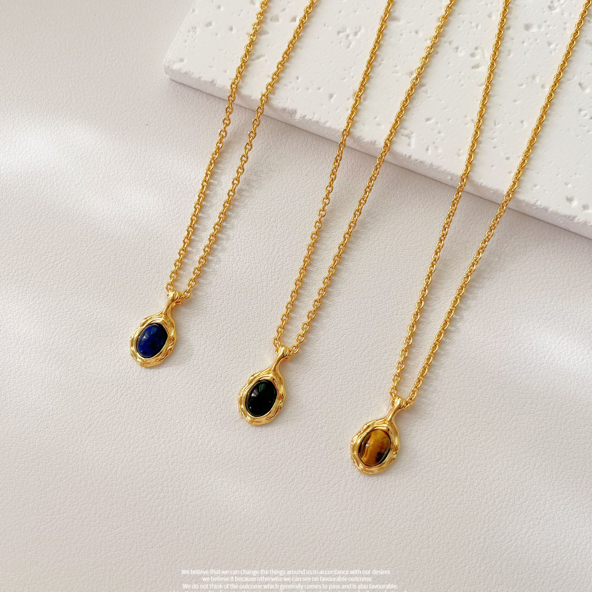 Natural Tigereye Gold Necklace Female Oval Black Agate Irregular Pendants Advanced Clavicle Chain Retro Fashion Fashion