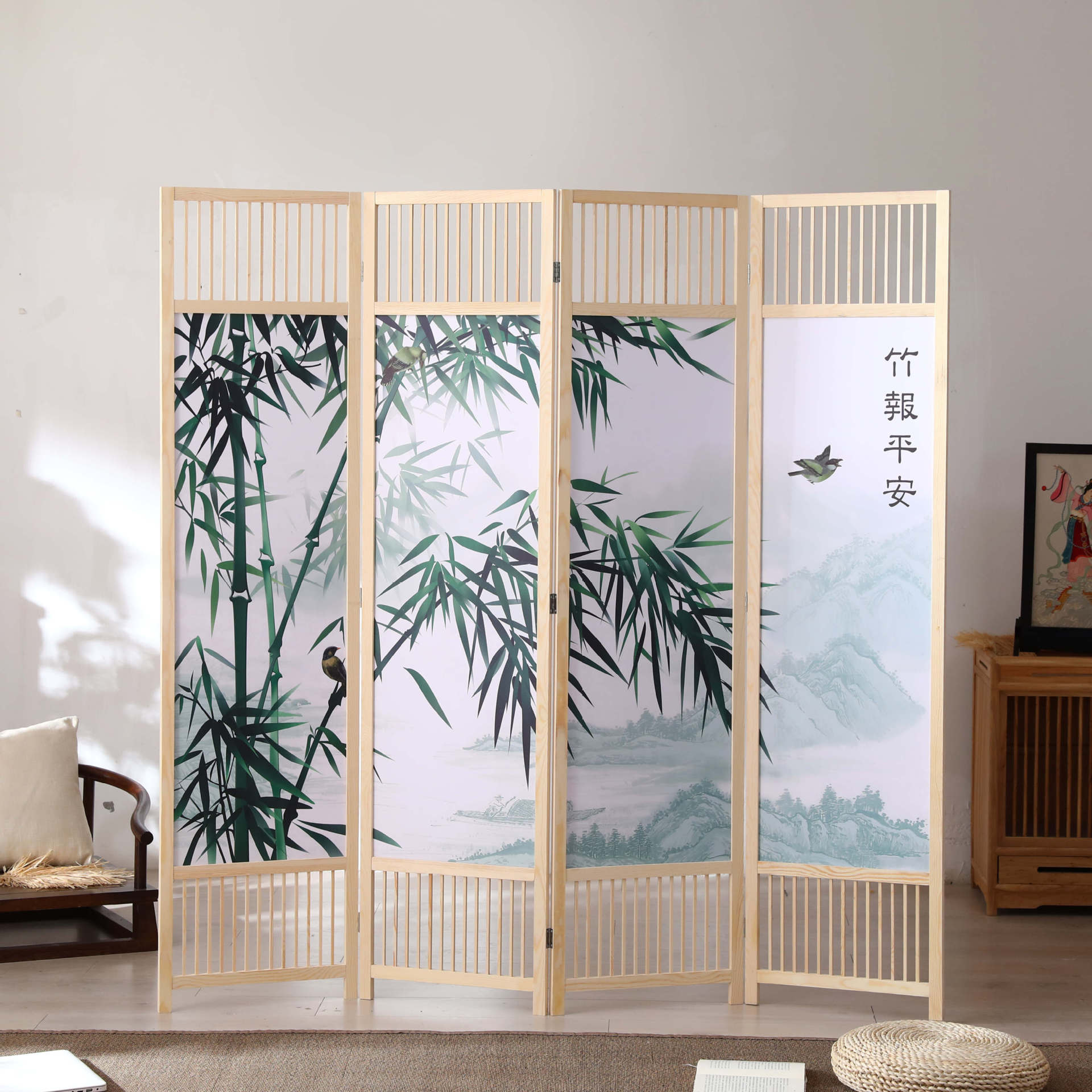 厂家批发实木新中式客厅隔断屏风木栅格移动折叠屏风隔断墙