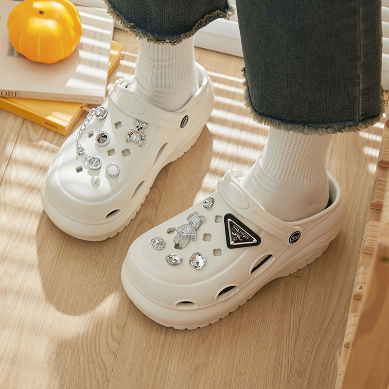 蚂蚁之恋春夏新品潮流时尚运动外穿女洞洞鞋花园鞋带配饰增高拖鞋