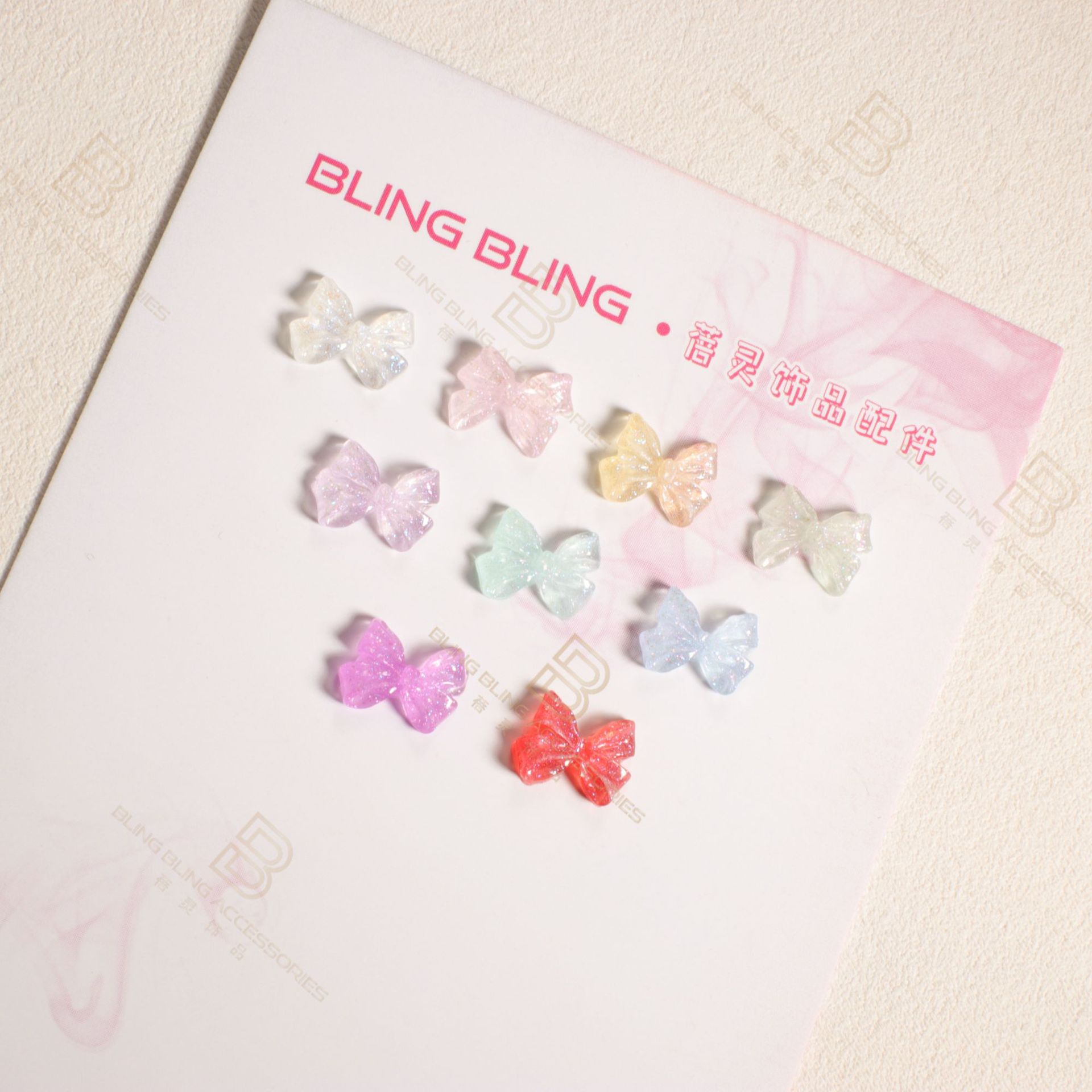 Colorful Gilding Thin and Glittering Luminous Bowknot Resin Manicure Fittings Stud Earrings Jewelry Hairpin DIY Accessory