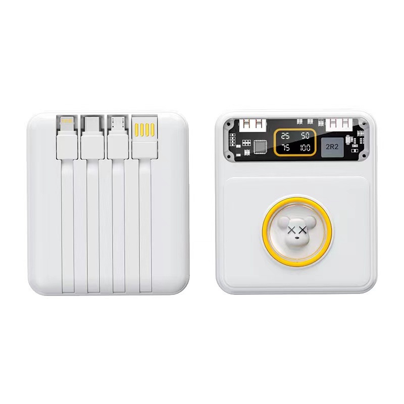 Mini with Cable Power Bank 10000 MA Large Capacity Portable Fast Charge Transparent Mobile Power Power Bank
