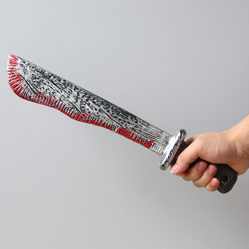 Halloween Simulation Plastic Knife Net Red Blood Sharp Knife Ghost Festival Decoration Toy Blood Kitchen Knife Trick Props Machete Sickle