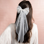 法式新款网纱印花大蝴蝶结发夹雪纺弹簧夹超仙气质女后脑勺发饰女