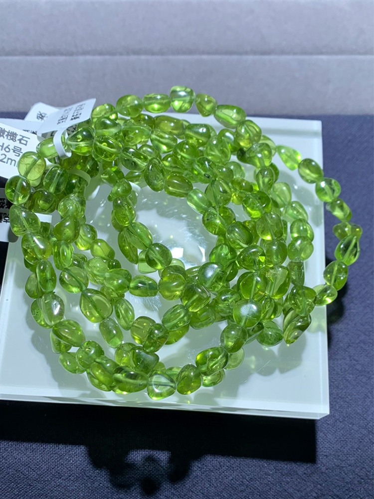 天然橄榄石翠绿通透水晶手链佛珠手链单圈手串一物一图饰品礼物女