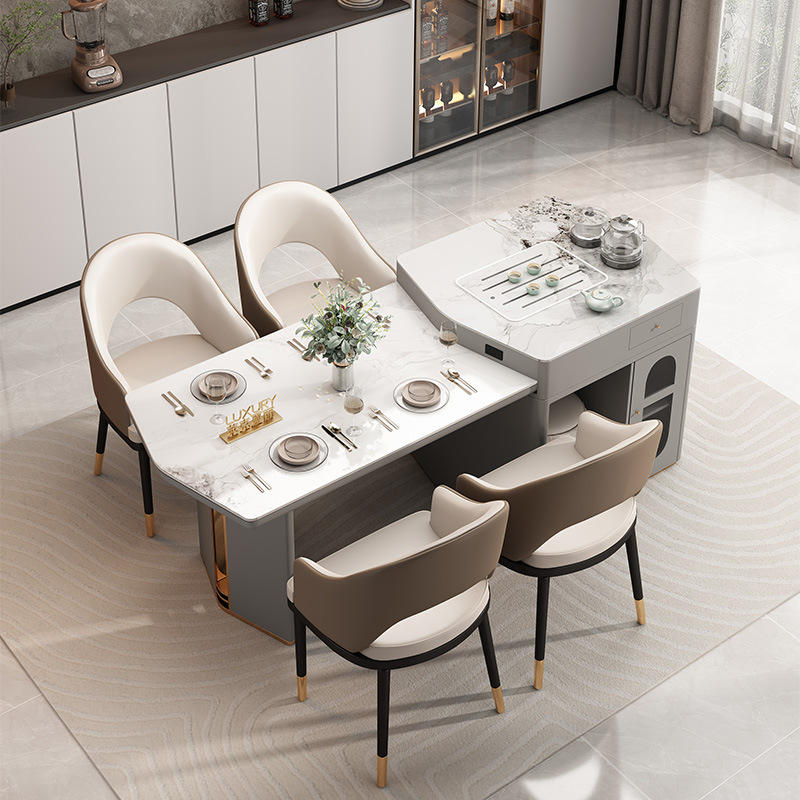 轻奢岛台餐桌一体多功能可伸缩餐厅家用厨房餐台现代简约岩板岛台