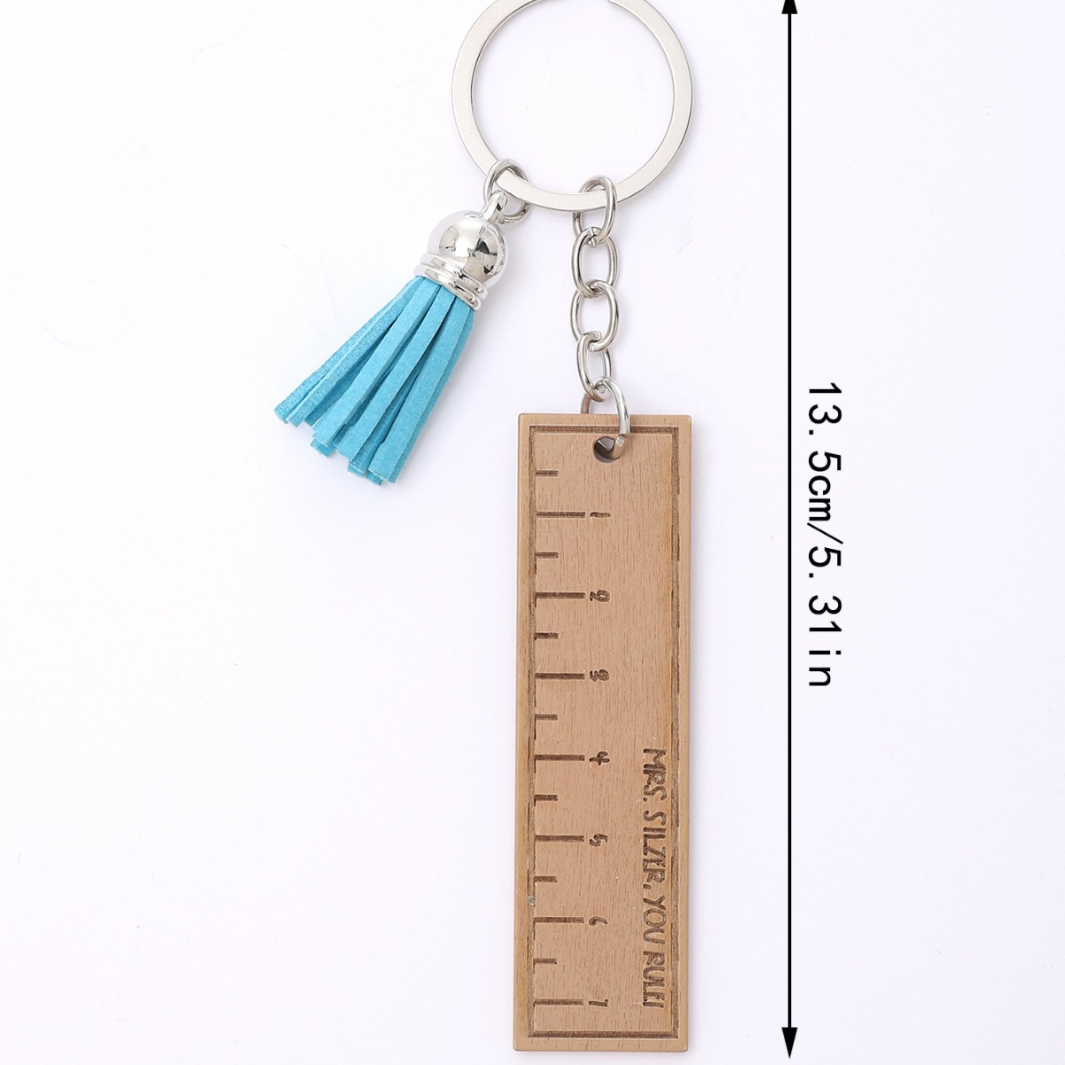 Cross-Border Blue Tassel Measure Gauge Keychain Wooden Accessory Bag Ornaments Automobile Hanging Ornament Factory Wholesale Amazon