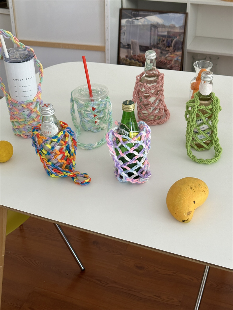 85jv阿宝-自制彩色针织撞色杂色手工毛线出游杯套水杯杯袋保温杯